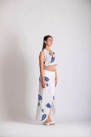 Leaf Motifs Gathered Slit Skirt Co-ord Set – view 2
