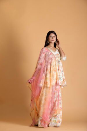 Multi Color Floral Print Kurta Sharara Set – view 2