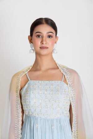 Blue Chiffon Embroidery Top With Gharara Set – view 2