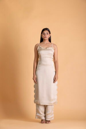 Beige Scalloped Kurta Set – view 2