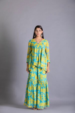 Flax Floral Turquoise Sharara Set – view 2