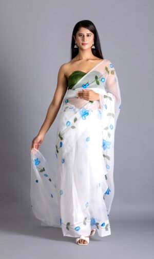 Blue Hand Painted Saree – view 2