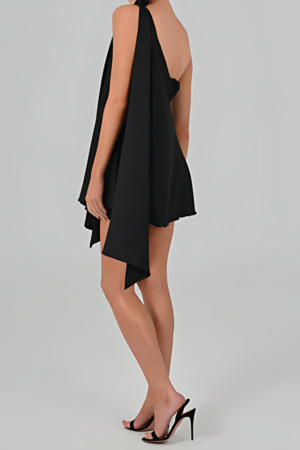One Shoulder Swing Dress In Black Satin – view 2
