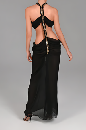Silk Draped Maxi Dress In Black – view 2