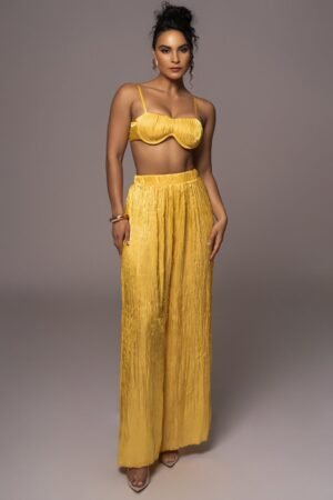 Yellow Crinkled Texture Satin Pant Set – view 2