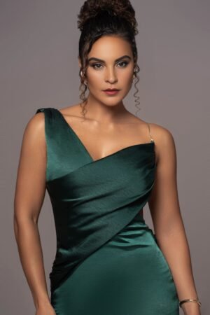 Green Satin Mermaid Hem Maxi Dress – view 2