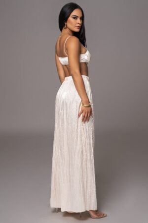 Cream Crinkled Texture Satin Pant Set – view 2