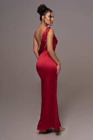 Red Satin Mermaid Hem Maxi Dress – view 2