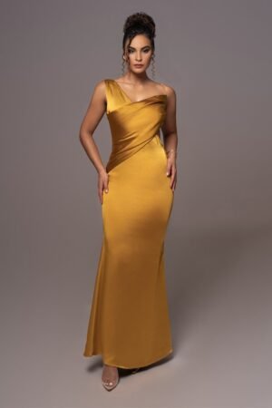 Yellow Satin Mermaid Hem Maxi Dress – view 2