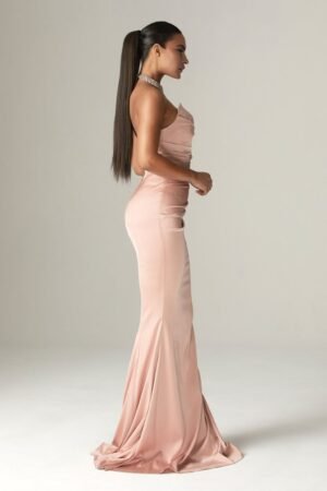 Blush Draped Duchess Satin Gown – view 2