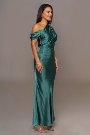 Emerald Cascade Satin Maxi Dress – view 2