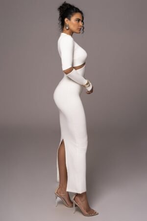 Ivory Mesh Panels High Neck Maxi Dress – view 2