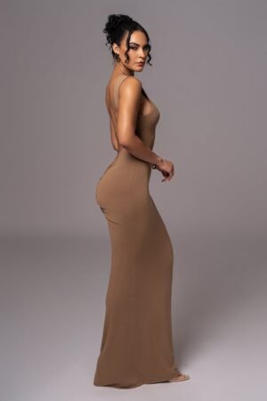 Tan Classic Neckline Maxi Dress – view 2