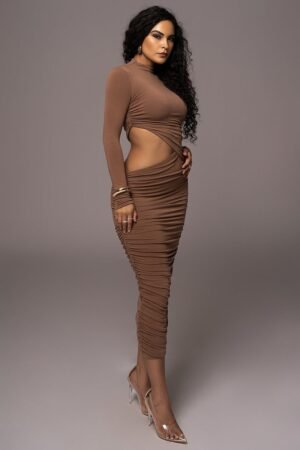 Pecan Mock Neck Midi Dress – view 2