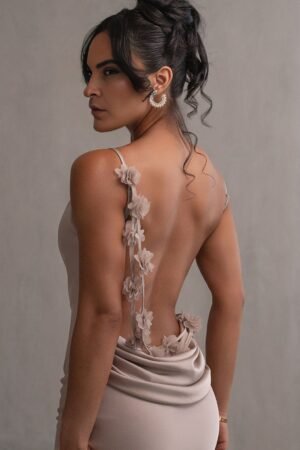 Bronze Floral Trims Satin Gown – view 2