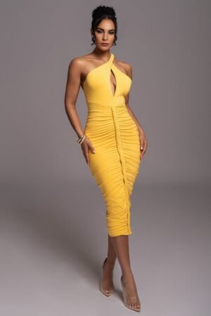 Yellow Ruched Midi Dress – view 2