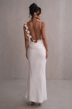 Ivory Floral Trims Satin Gown – view 2