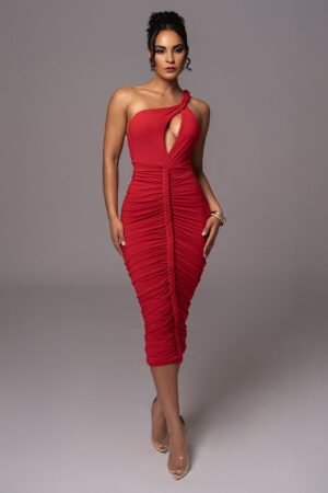 Red Ruched Midi Dress – view 2