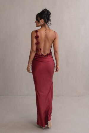 Red Floral Trims Satin Gown – view 2