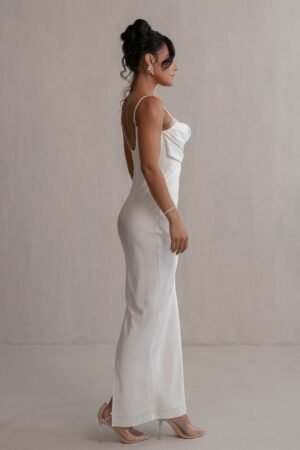 Ivory Draped Neckline Satin Maxi Dress – view 2