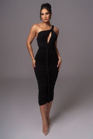 Black Ruched Midi Dress – view 2