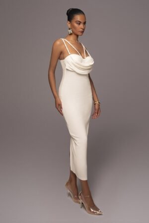 Braided Cowl Ivory Linen Midi Dress – view 2