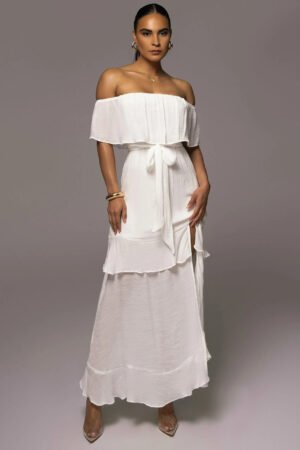 Breezy Romance White Off-Shoulder Linen Maxi Dress – view 2