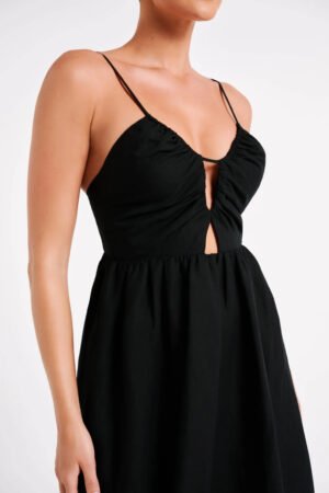 Sunset Whimsy Black Linen Midi Dress – view 2