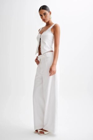 Chic Sophistication White Linen Top – view 2