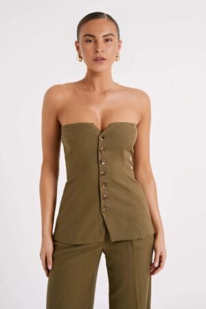 Sculpted Elegance Olive Linen Co-ord Set – view 2
