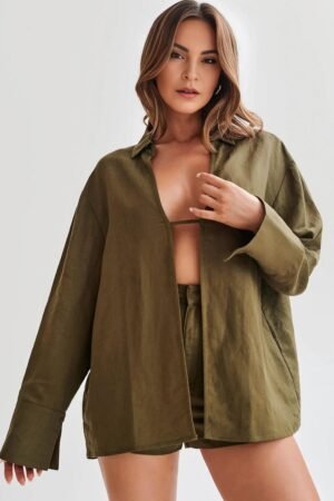 Coastal Comfort Olive Linen Shirt – view 2