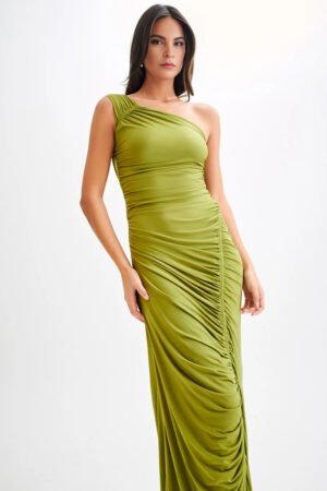 Asymmetrical Grace Green Maxi Dress – view 2