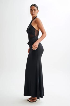 Seductive Mesh Black Halter Gown – view 2