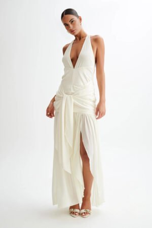 Elysian Plunge Ivory Satin Maxi Dress – view 2