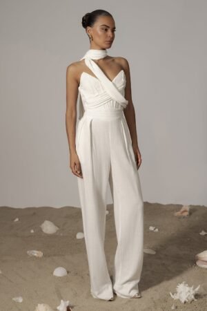 Draped Neckline Ivory Linen Bustier – view 2