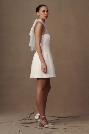 Evelina Mesh Halter Ivory Mini Dress – view 2
