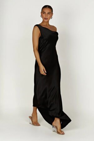 Seraphina Asymmetrical Black Slip Dress – view 2