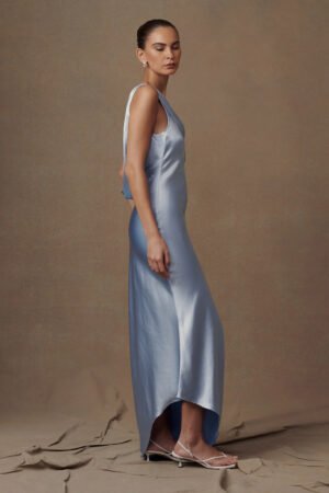 Seraphina Asymmetrical Cornflower Blue Slip Dress – view 2
