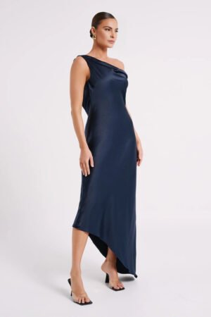 Seraphina Asymmetrical Navy Slip Dress – view 2