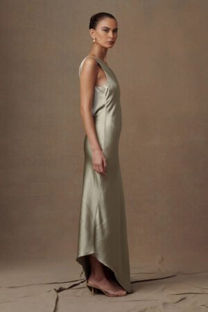 Seraphina Asymmetrical Sage Slip Dress – view 2