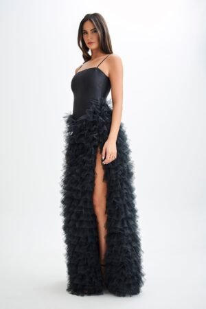 Sophia Ruffle Black Maxi Dress – view 2