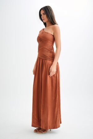 Jenna One-Shoulder Rust Maxi Dress – view 2