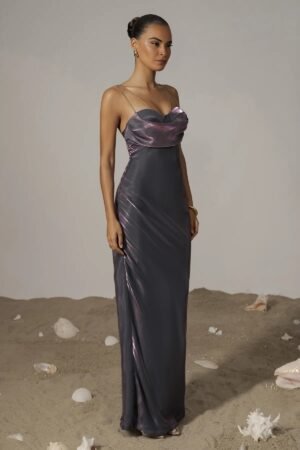 Lustre Iridescent Purple Cowl Maxi Dress – view 2