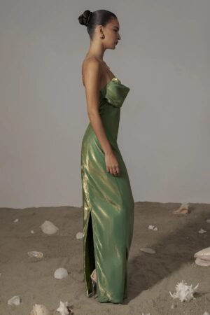 Lustre Iridescent Green Cowl Maxi Dress – view 2