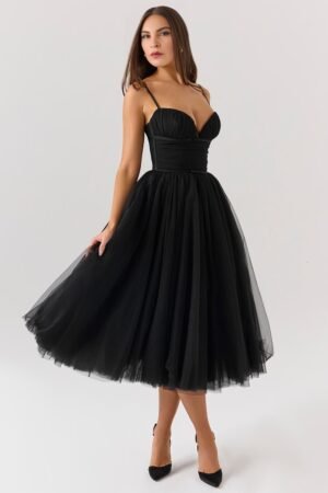 Whimsical Bow Black Midi Dress – view 2