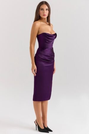 Satin Corset Grape Midi Dress – view 2