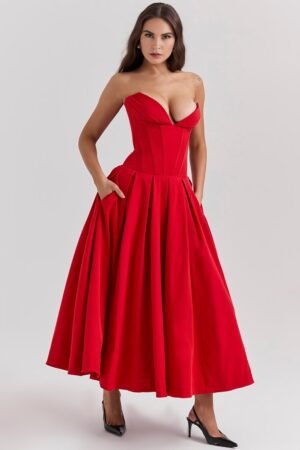 Iconic Sculpted Scarlet Midi Dress – view 2