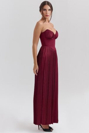 Seashell Pleat Berry Maxi Dress – view 2