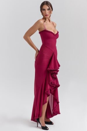 Waterfall Elegance Wine Gown – view 2