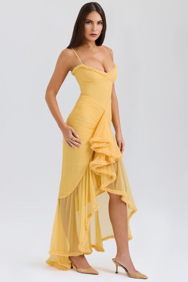 Waterfall Elegance Apricot Gown - Image 3